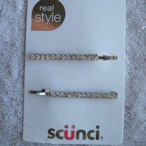 2 Scunci Real Style Diamond Gems Bobbies Bobby Slide Hair Pins Jewel Sparkle